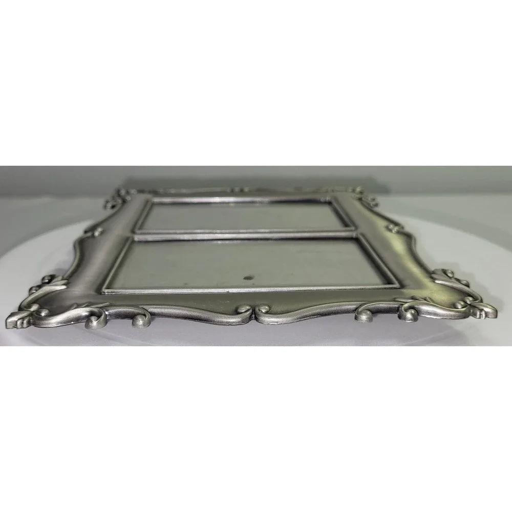 Double Picture Frame Silver Ornate Pewter Style Scroll Side by Side 3x5 Photos